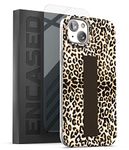 Encased Finger Loop Case Designed for iPhone 14 with Hand Strap Grip - Screen Protector Included (Leopard)