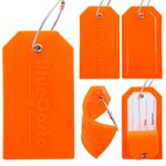 BlueCosto - Luggage Tags - Large, Orange, 5 PK - PVC Suitcase Tags w/Privacy Cover & Stainless Steel Wire Loops - Personalised Baggage Identifiers for Travel - Backpack Name Labels