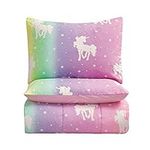 Kids Rule 3-Piece Unicorn and Stars Glow in The Dark Comforter Set, with 1 Full Bed Size Comforter and 2 Standard Pillowcases, Rainbow Colors, Pink, Multicolored, for Kids, Full