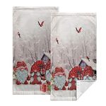 Kwlegh Winter Gnomes Hand Towels for Bathroom Red Cardinal Bird Christmas Snowflakes Kitchen Towels Pink Snowy Forest Dish Towels Soft Absorbent Tea Towel for Farmhouse Hotel Decor 2Pcs