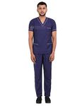 Proexamine Surgicals Scrub Suit set For Male piping design V-Neck 3 Pocket Top and Cargo Type Trouser with Matching Scrub Cap (46-XXXL, Navy Blue)