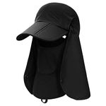 MerryJuly Sun Caps Fishing Hats UPF 50+ with Neck Face Flap Cover Sun Cap for Men Women Outdoor Hat (Black)