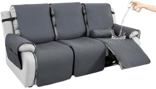 Hiiksolo Waterproof Recliner Chair Cover with Lumbar Roll Pillow, Recliner Cover Non-Slip Storage Pockets FurnitureProtecto Dogs (Dark Gray, 22") (Dark Gray, 3 Seater)