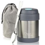 Milu® Thermo Food Flask - 300, 440, 450, 650, 800ml - Stainless Steel Insulated Container - Lunchbox - Jar with Spoon for hot and Cold Food (Grey, 300ml)