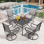 PHI VILLA 5 PCS Patio Dining Set with Outdoor Swivel Dining Chairs (Gray) and 37"x 37" Metal Steel Dining Table, All Weather Patio Dining Furniture Set for Poolside Deck Lawn Garden