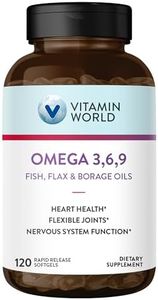Vitamin World Triple Omega 3-6-9 3000mg with Fish, Flax, Borage & Evening Primrose Oils, Omega-3 Fatty Acids with EPA & DHA, Supports Heart, Brain & Immune Health, Gluten Free, 120 Softgels