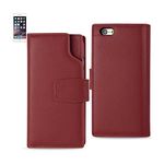 Reiko Genuine Leather Flip Wallet Case with Multi-Page Car Holders & RFID Shielded Card Slots Wallet Case for iPhone 6/ 6S Plus 5.5" - Burgundy