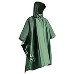 REDCAMP Waterproof Rain Poncho, Camping Hiking Rain Jacket with Drawstring Hood 3 in 1 Multifunctional Lightweight Reusable Raincoat for Men Women Adults Army Green