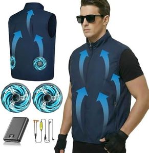 THEKUKU Cooling Vest for Men, Quick-Detach Dual Fans with Two 20000mAh Battery Packs, 3-Speed Air Conditioned Jacket for Warehouse and Outdoor Work, UPF50+ (Blue,XXL