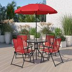 Flash Furniture Glass Patio Table and Chair, Red, 6-Piece Set