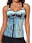 Aleumdr Womens 2023 V Neck Vintage Retro Printed Strappy Racerback Padded Tankini Swim Top Women with Support Swimsuit No Bottom Large 12 14 Sky Blue