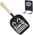 Shichic - Cat Litter Scoop - Large Metal Cat Litter Scooper with Holder - Non-Stick, Easy to Clean Kitty Litter Scoop, Deep Shovel Cat Scooper for Litter Box with Cute Cat Design and Wood Handle