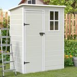 UDPATIO Outdoor Storage Shed 5x3 FT, Resin Garden Shed for Bike, Garbage Can, Tool, Plastic Outside Sheds & Outdoor Storage Storage Box with Lockable Door for Backyard, Patio, Lawn, Sandstone