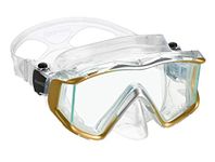 Phantom Aquatics Rapido Boutique Collection Clareza Panoramic Three Window Tempered Glass Lens Scuba Snorkeling Dive Mask, Metallic - Clear Gold Silver