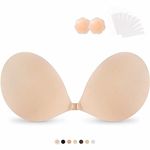 TNR Sticky Bras Push Up Adhesive Invisible Bra Backless Strapless Bra for Women Nude