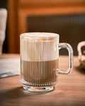 WRINGO 350 ML Coffee Mugs Footed with Handle and Colored Glass Straws Tea Cup Drinkware for Beer,Juice,Beverages,Glass Cappuccino Mugs, Clear Glass Latte Cups (Irish Coffee Mug 300 ML, 6)