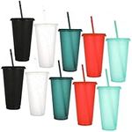 10 Pack Tumbler with Straw and Lid Bulk Reusable Plastic Cups Plastic Drinking Straw Tumbler Iced Coffee Cup Water Bottle for Parties Birthdays (24 oz, Assorted Color) (10)