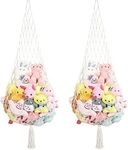 Svepndic 2 Packs Boho Stuffed Animal Net Hammock Macrame Hanging Toy Organizer Plush Toys Holder for Bedroom Off-white/2 pack