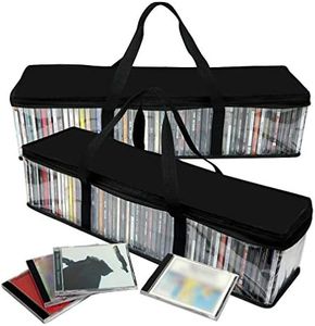 Evelots CD Storage Bags (2 Pack) Clear PVC Plastic Media Carrying Case with Zipper - Holds 100 CDs Total - Strong Handles - Protects CDs, Video Games, Music from Dirt & Moisture