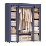 SONGMICS Closet Wardrobe, Portable Closet for Bedroom, Clothes Rail with Non-Woven Fabric Cover, Clothes Storage Organizer, 59 x 17.7 x 69 Inches, 12 Compartments, Dark Blue ULSF003I02