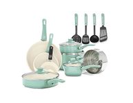 GreenLife Soft Grip Healthy Ceramic Nonstick, 16 Piece Cookware Pots and Pans Set, PFAS-Free, Dishwasher Safe, Turquoise