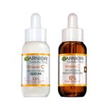 Garnier Vitamin C Serum Set, Day & Night Serums for Face and Neck, Anti-Dark Spots, Smooths & Brightens, Vegan Formula, For Dull, Uneven Skin, Bundle 2 x 30ml