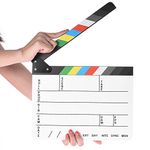 Professional Studio Camera Photography Video Acrylic Clapboard Dry Erase Director Film Movie Clapper Board Slate with Color Sticks(9.6x11.7" /25x30cm), White