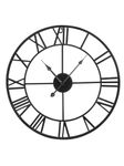 Shoze Large Wall Clock 47CM Metal Vintage Large Black Wall Clock Round Silent Skeleton Roman Numerals Hanging Clock Battery Wall Clock for Living Room Bedroom Kitchen Hotel Office Black (47cm)