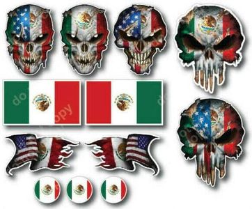 12 Mexican Skull Mexico American Flag 3M Sticker Decal Latino USA Country Pride - for car Truck Window Bumper Phone case Computer Laptop - Free Decals with Every Order!