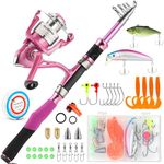 PLUSINNO Ladies Telescopic Fishing Rod and Reel Combos,Spinning Fishing Pole Pink Designed for Ladies Fishing Girls Fishing Pole by