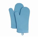 KitchenAid Ribbed Soft Silicone Oven Mitt Set, 7"x13", Blue Velvet