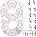 Gocelyn 2-Pack 3-Meter White Curtain Wires with 10 Stainless Steel Curtain Clips, Plastic Coated Curtain Wire Window Curtain Hanging Cord Kits Curtain Hanging Wire with Screw Eyes and Hooks