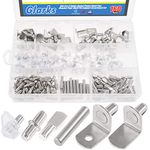 Glarks 160Pcs 6 Styles Shelf Pins Kit, Nickel Shelf Support Pegs, PVC Shelf Pins, Flat Spoon Pegs, Cylindrical Pins Holder, L-Shaped Bracket and Dowel Pins for Cabinets