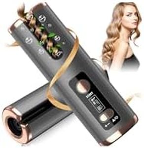 Cordless Hair Curler, Automatic Curling Iron Ceramic Rotating Hair Curler 6 Temperatures & Timer Settings 5000mAh Rechargeable Hair Curling Iron Wand Anti-Tangle for Home Salon Travel Use