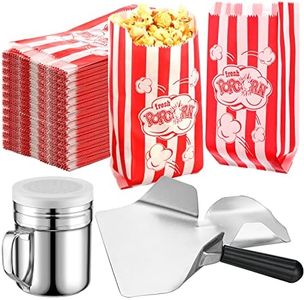 502 Pieces Popcorn Machine Supplies Set Includes 500 Pcs 1oz Red and White Popcorn Bags Bundle Popcorn Scoop and Stainless Steel Seasoning Dredge with Handle and Lid Popcorn Season Salt Shaker