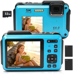 5K Underwater Camera 16FT Waterproof Camera with 32GB Card 64MP Autofocus Dual-Screen Selfie Underwater Camera for Snorkeling Waterproof Compact Floatable Digital Camera