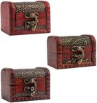 AUEAR, 3 Pack Vintage Jewelry Boxes Small Treasure Chest Wooden Rings Case with Lock for Storing Jewelry (Style B)