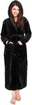 NY Threads Women Fleece Hooded Bathrobe - Plush Long Robe (Large, Black)