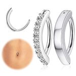 FIASASO 2Pcs 14G Clicker Belly Button Ring for Women Surgical Steel CZ Opal Belly Ring Simple Reverse Navel Rings Body Jewelry, Stainless Steel, cubic zirconia