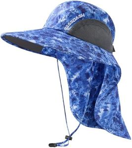 BASSDASH UPF 50+ Unisex Water Resistant Wide Brim Sun Hat with Large Neck Flap Ponytail Fishing Hat for Men Women (Blue Camo)