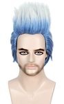 Linfairy Anime Short Layered Cosplay Wig Halloween Costume Blue Sliver Hair Party Wigs for Men