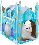 LiBa Cardboard Cat House with Scratch Pad and Catnip, Cat Bed for Indoor Cats, Cat Scratcher, Cat Scratching Board, Cat Gifts for Cats Cat Decor for Cats, Ice Castle