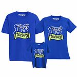 Hangout Hub Cotton Family Tshirts Dad Mom Daughter Travel is My Therapy (Blue;Men-XL;Women-L;Girls-12-14 Yrs) Matching Twinning Tees (Set of 3)