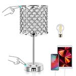 GyroVu Crystal Table Lamp, Touch Control Crystal Bedside Lamp with Dual USB Ports and 3 Way Dimmable Control, K9 Crystal Decorative Nightstand Lamp with Crystal Lampshade for Bedroom Living Room