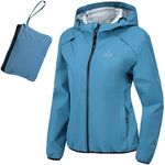 Rdruko Womens Waterproof Running Cycling Jacket Lightweight Packaway Rain Jackets Outdoor Hiking Walking Windbreaker Hooded Coat, Blue, M (ArdPL099W-LB-M)