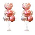 Beliky 2 Set Table Centerpiece Balloons Stand Kit, 2 Bases with 14 sticks (15-29in) Mylar Foil Helium Balloons, 37 balloons containing 2 Rose Gold Heart(18in)5pcs rose gold confetti Balloons,15pcs rose gold metallic balloons(12in)15,pcs,silverBalloons(12in) Latex balloons for,Home decor Supplies