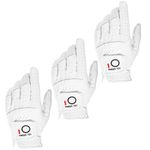 FINGER TEN Mens Golf Glove Rain Grip Value 3 Pack, White Skull Black Left Hand Fit Right Handed Golfer, All Weather Durable Grip Size Small Medium Large XL(White, M/L)