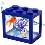 Small Betta Fish Tank, Mini Fish Tank Stackable Fish Bowl Aquarium with Starfish Coral Decoration, Cube Fish Tank for Feeding Ant Moss,76oz