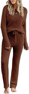 luvamia Women's Casual Pajama Set Fuzzy Fleece Knitted Long Sleeve Pj Loungewear, Brunette, Medium