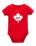 Eh Canada Baby Bodysuit, Custom Handmade Canada Day Maple Leaf Baby Bodysuit (9M, Short Sleeve, Red)